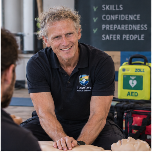 Russell Maher leading hands-on FieldSafe emergency-response training
